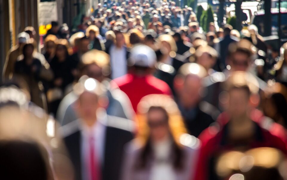 Group of people walking in street